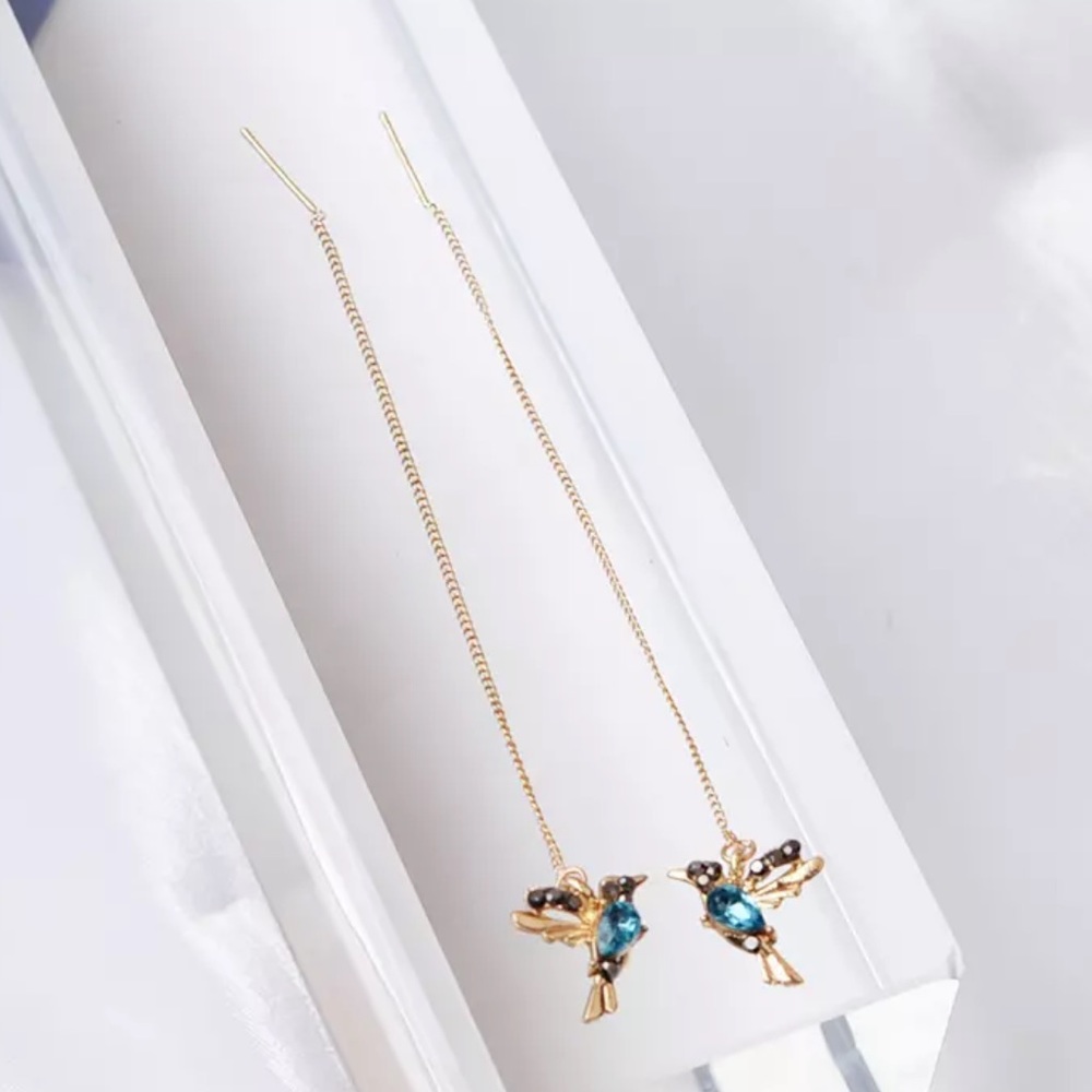 18k Gold Filled Hummingbird Threader Earrings